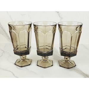 Fostoria Goblet Virginia Smokey Brown Tall 7" Footed Water Glass Drinkware x3